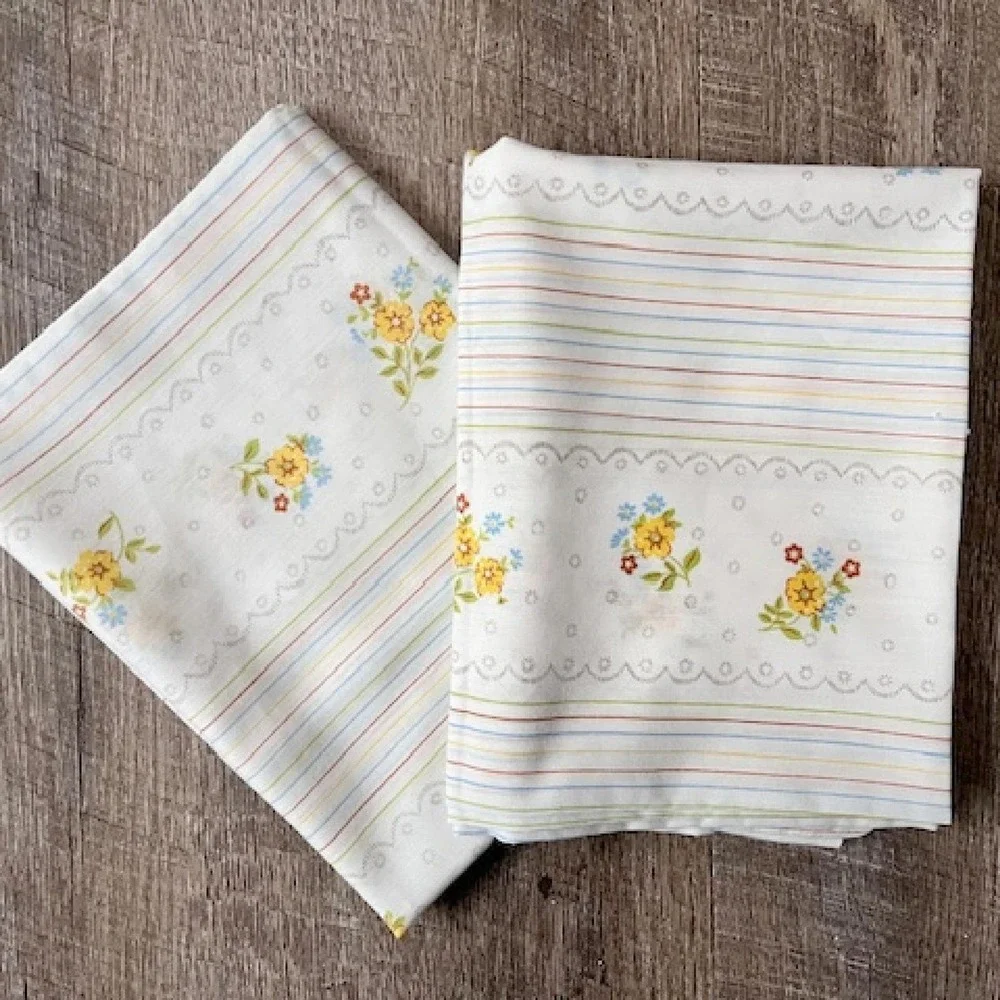 Vintage Thomaston New Era‎ Queen Flat sheet with 2 pillowcases striped floral